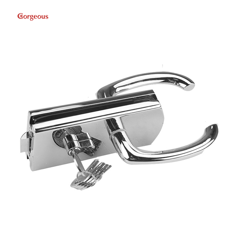 304 stainless steel mirror glass door lock box or glass lock frameless cylinder  glass door lock handle