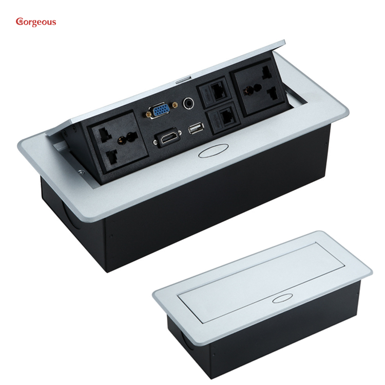 multifunction charger office conference table pop up power outlet recessed conceal style desktop sliding cover socket