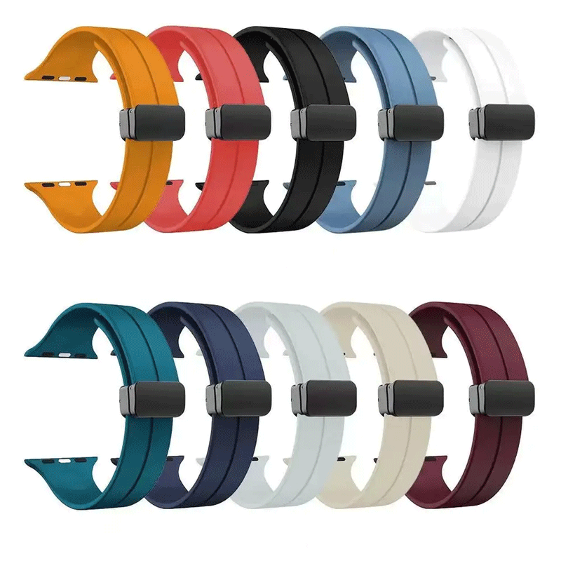 Hot Selling Magnetic Soft Rubber Silicone Magnet Strap Folding Buckle Watch Band For Apple Watch