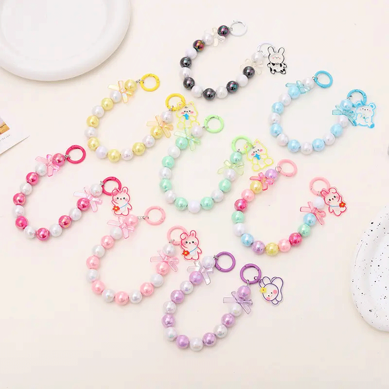 Wholesale Girl Gift Bear Shape Ball Colored Beaded Mobile Phone Chain Charm Craft Decoration Accessories