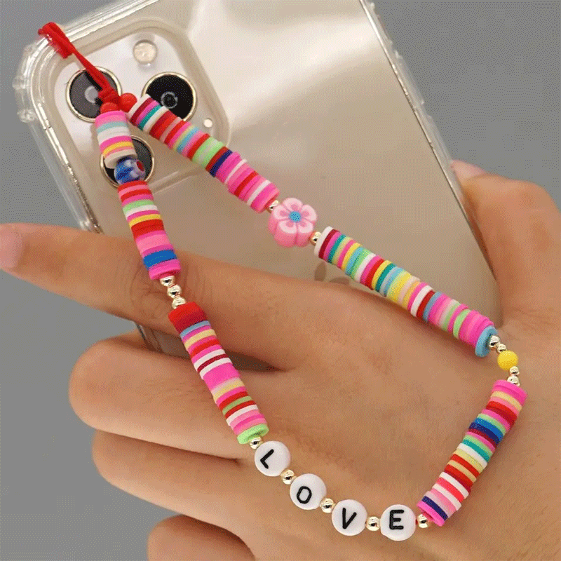 High Quality Colorful Cute Girls Beaded Phone Chain Fashion Wrist Chain Phone Case Mobile Phone Chain