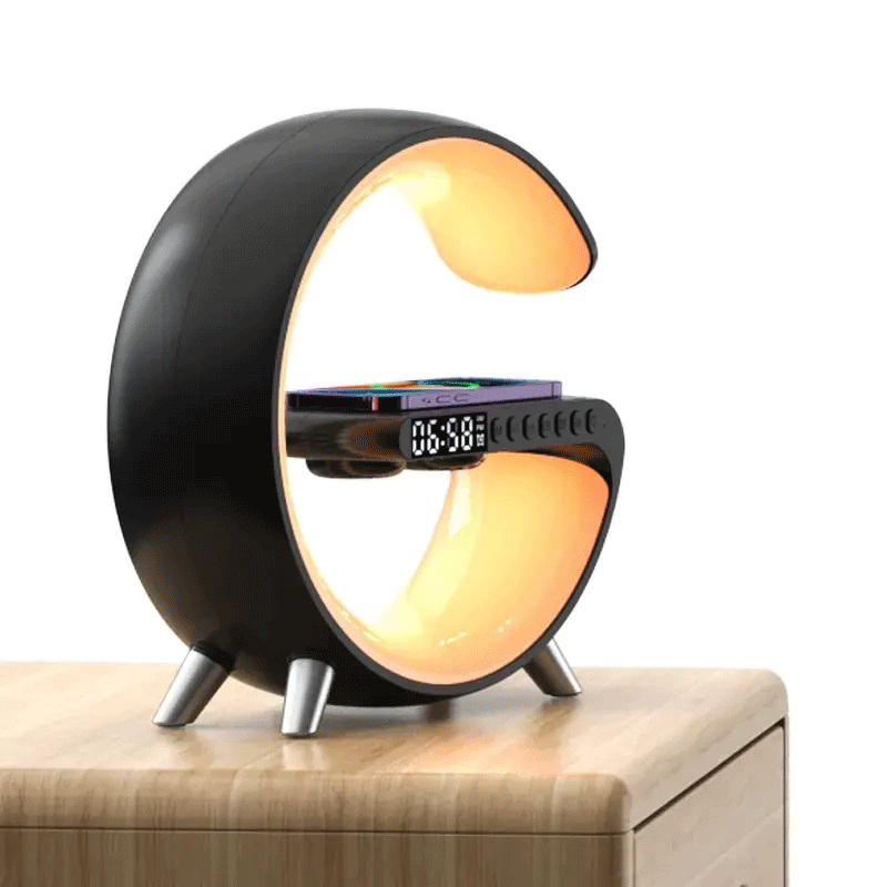 2023 Hot Multi-function 9 In 1 15w Phone Wireless Fast Charging Dock With Speaker Alarm Clock App Control Desk Rgb Night Lamp