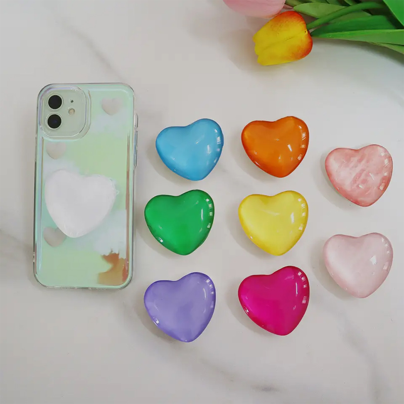 Custom Design 3d Crystal Mobile Phone Grip Socket Clear Heart Shape Griptok