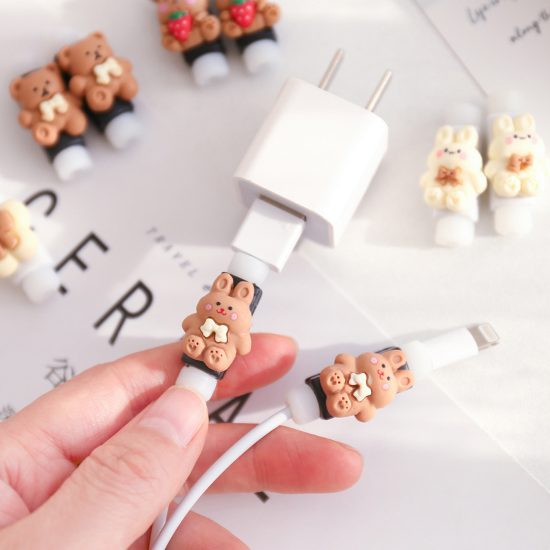 Factory direct sales cute cartoon cell phone charging cable anti-breakage protector headphone cable protection case