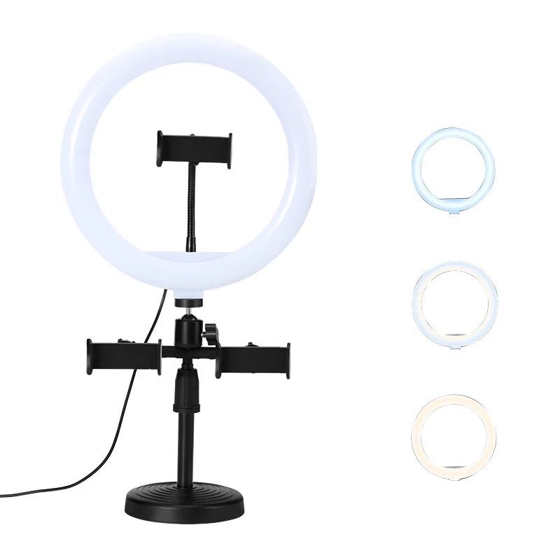 10 inch 26 cm led ring fill light desktop phone holder three colors can be adjusted live light stand makeup light