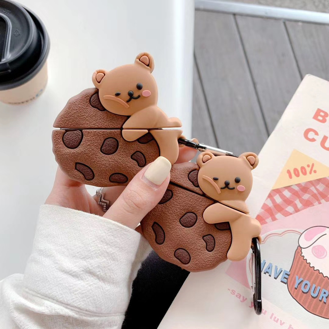 3D cartoon cookies bear  hot sell product silicone rubber earphone case for airpods 1/2/pro