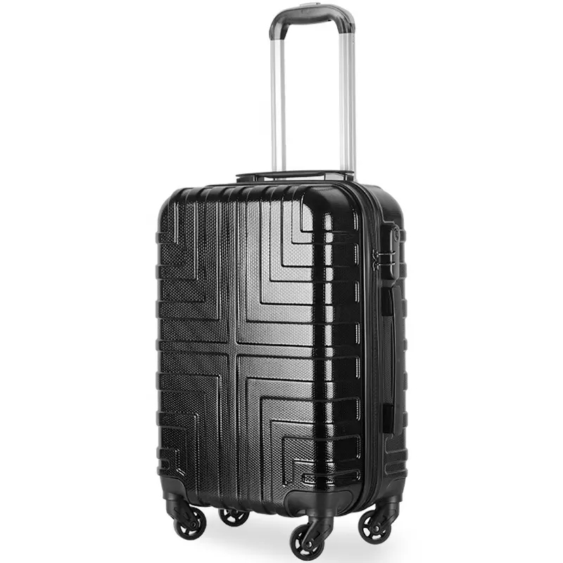 Top Quality Geometric Pattern Hard Shell Case Hand Luggage 4 Wheels Blacktravel Suitcases For Women