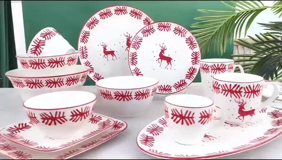 red and white dinner set, tableware sale, christmas plates set