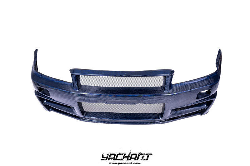 YCR34030BLCF 1999-2002 Nissan Skyline R34 GTR Nismo Z-Tune Style Front Bumper Blue Carbon Fiber (2).jpg