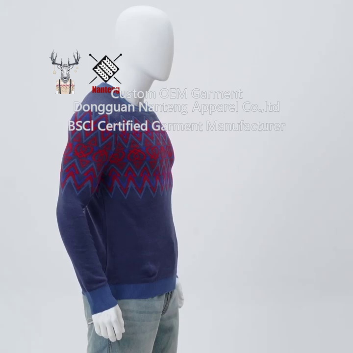 Crew Neck Sweater, gestreepte geometrische patroon Jacquard Geprezen trui, acryl mannen trui, pullover -trui