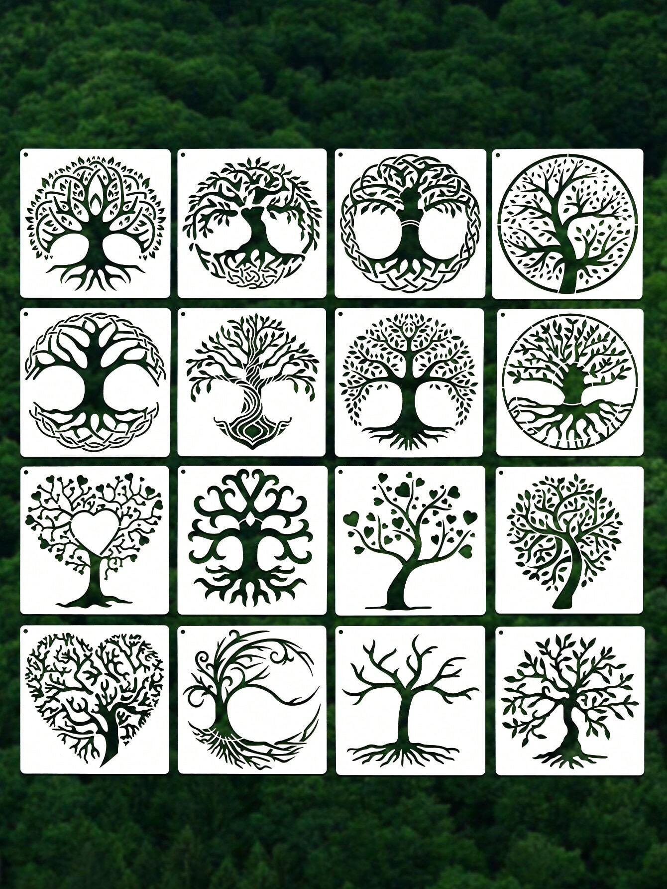 16pcs Tree Pattern Stencils For Drawing/painting
