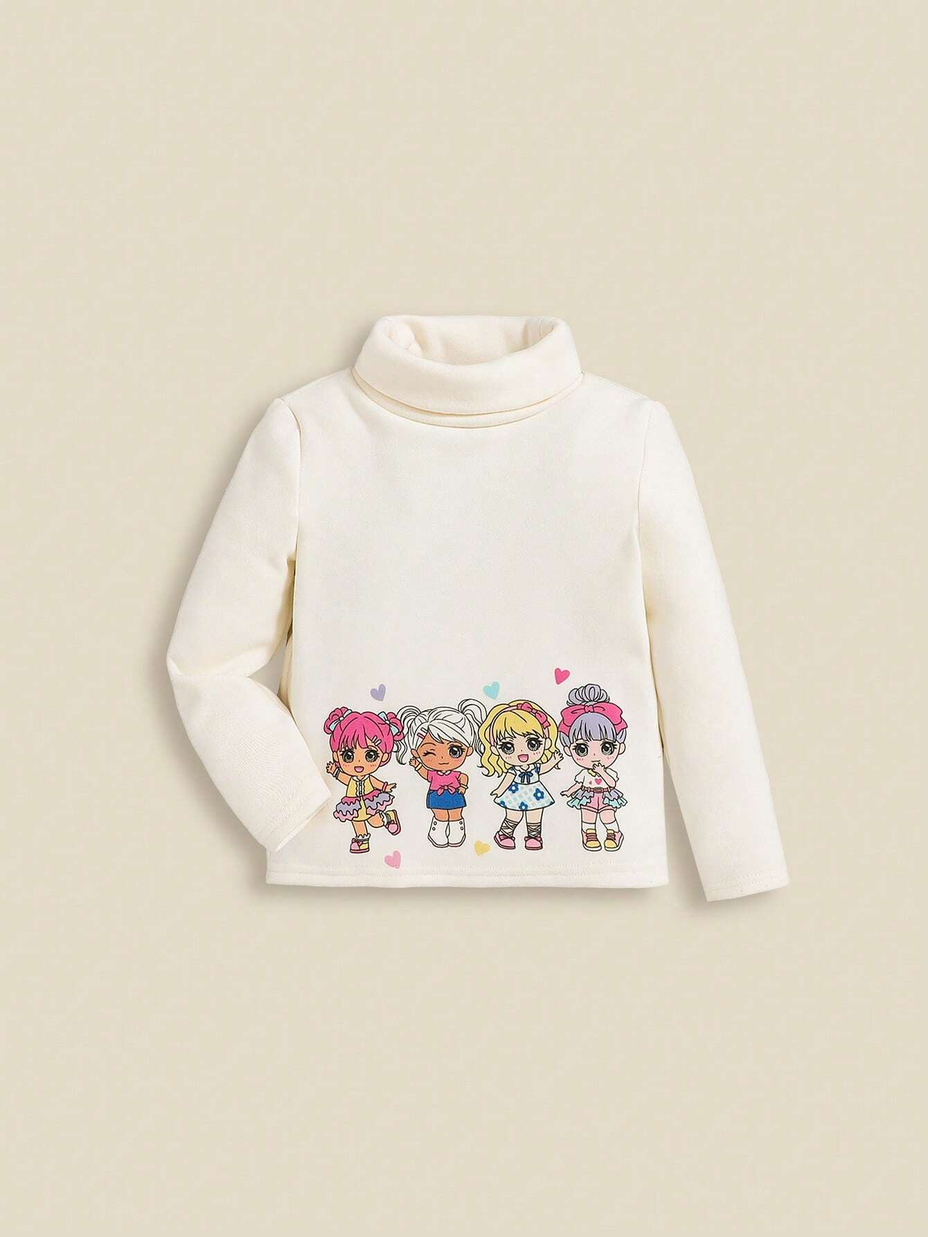 Baby Girls' Lovely Cartoon Pattern Turtleneck Long Sleeve Slim Fit Shirt